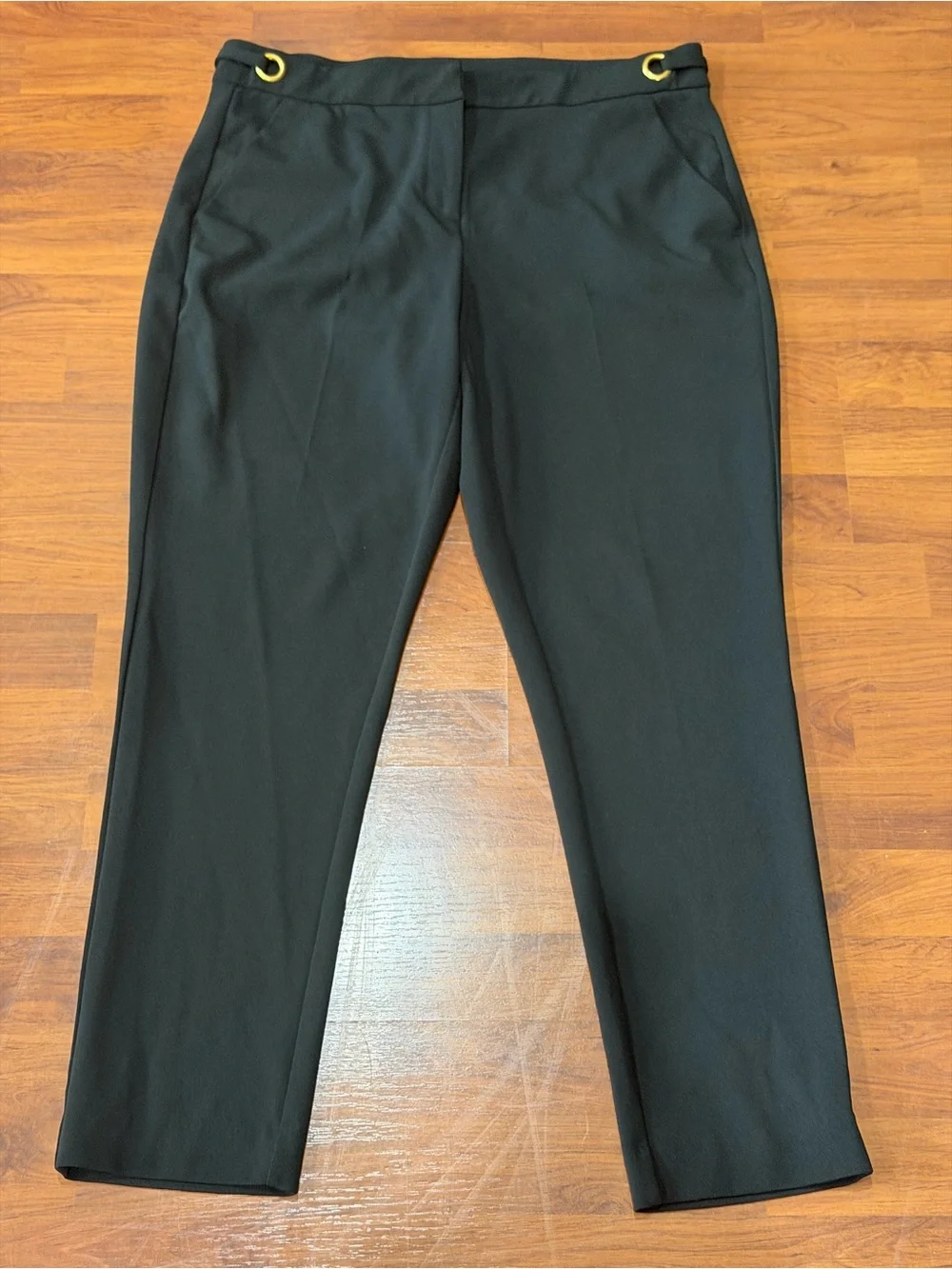 Michael Michael Kors Dress Pants Women  Size L Black Gold Ring Accent Tapered